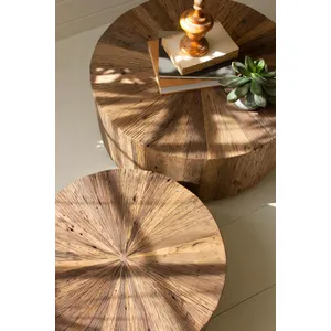 Set of 2 Recycled Wood Round Coffee Tables 3