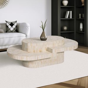 WOOD, 49" CARVED INLAY COFFEE TABLE, NATURAL 2