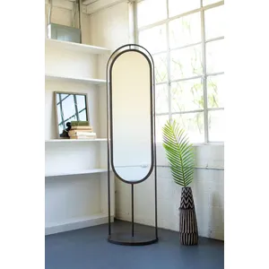 Tall Oval Floor Mirror with Rack and Basket on Back 1