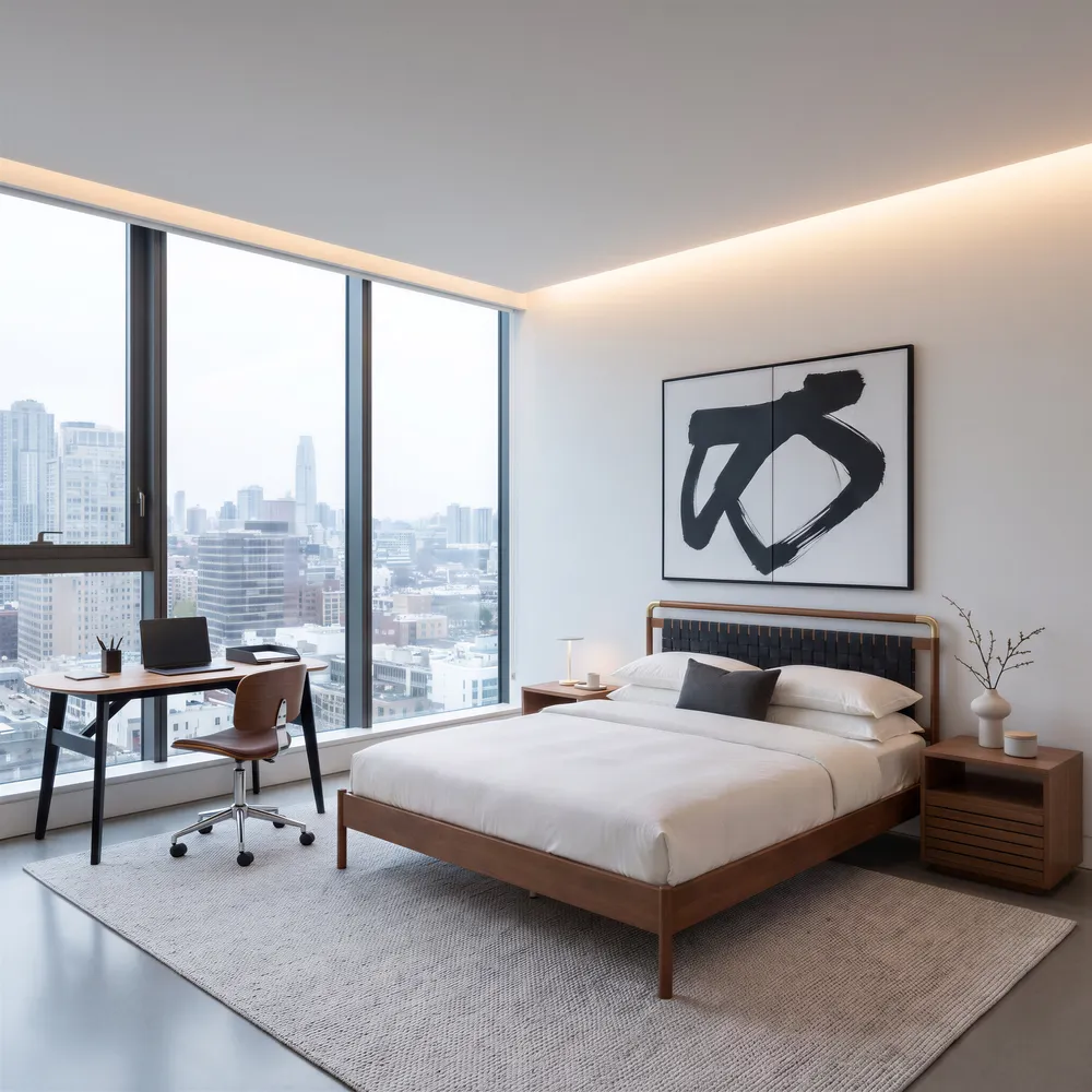 Netz Queen Bed Black & Walnut