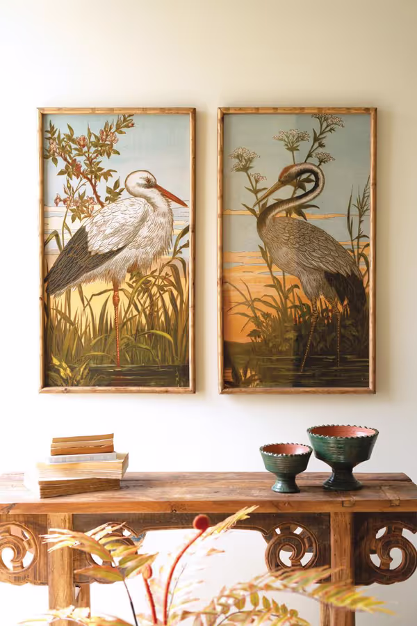 Set of 2 Framed Heron Prints under Glass