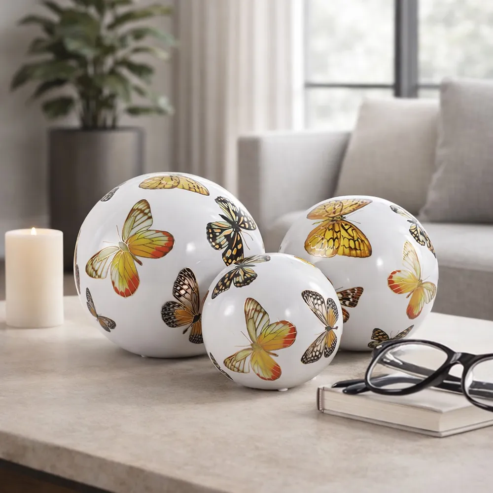 SYLVANWAY SET OF 3 WHITE ORBS 6 (IN)