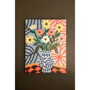 Funky Pink Flowers with Blue Vase Painting 5
