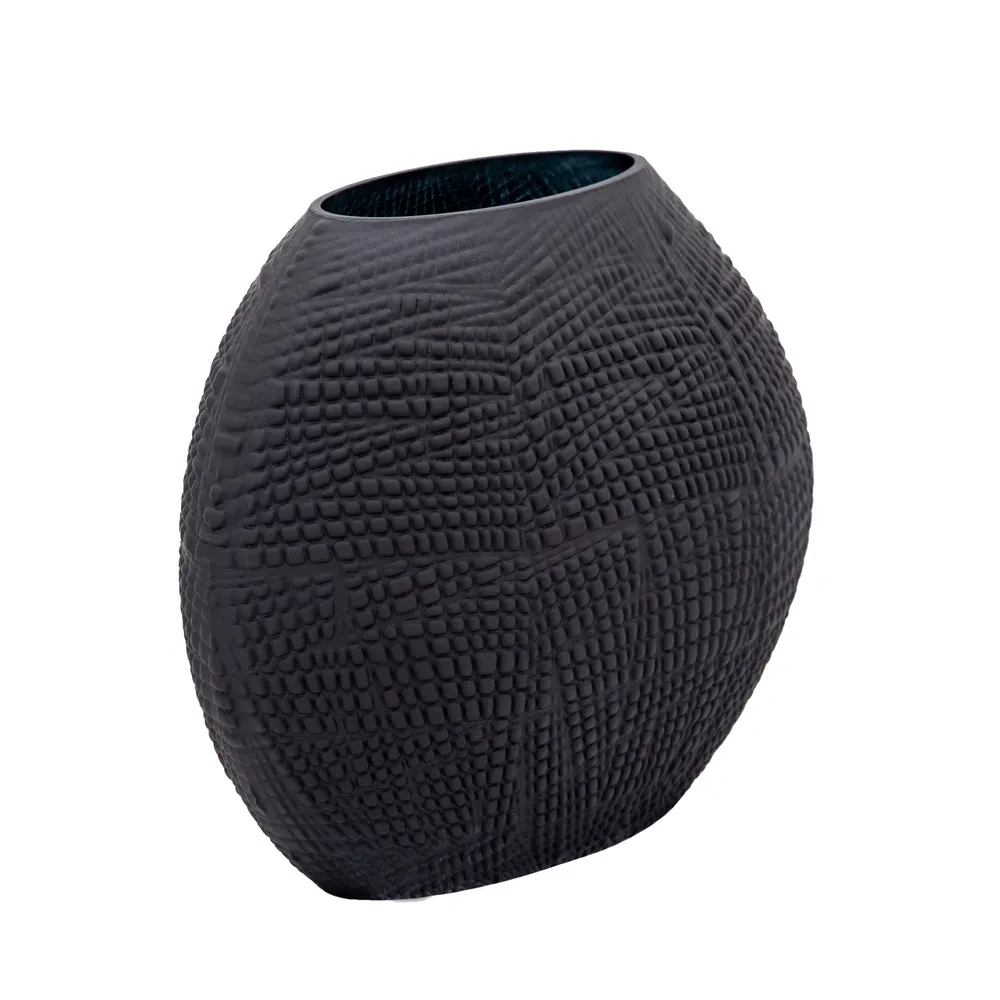 HELTONWELL BLACK GLASS VASE 10 (IN)