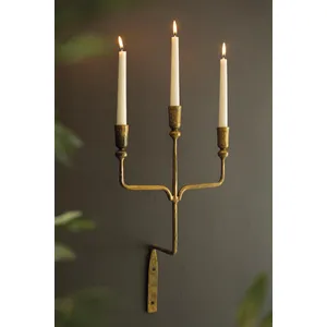 Forged-Iron Antique Brass Triple Taper Wall Sconce 4