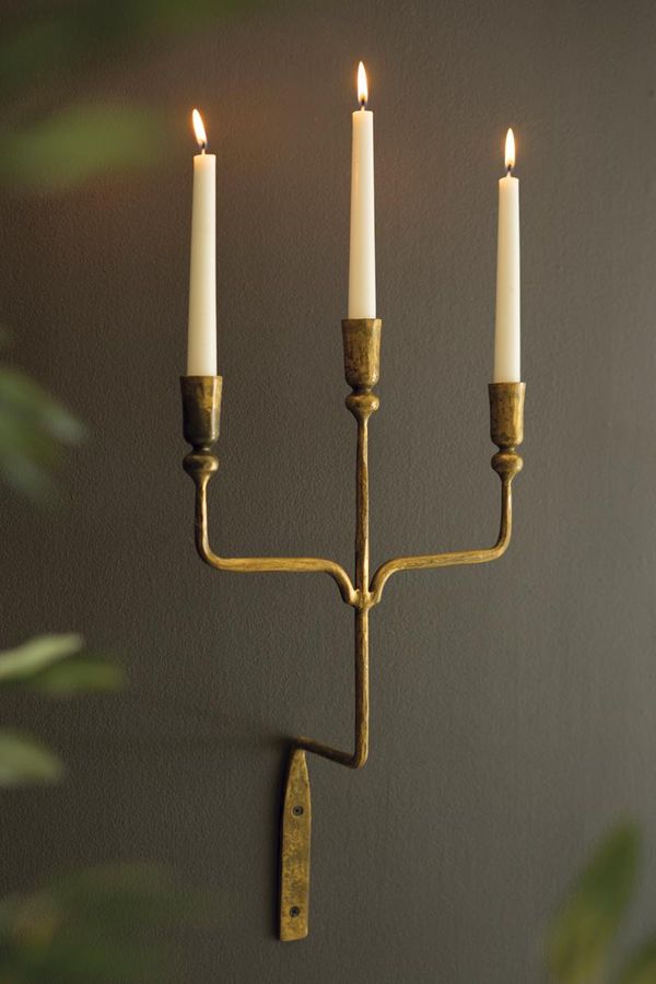 Forged-Iron Antique Brass Triple Taper Wall Sconce