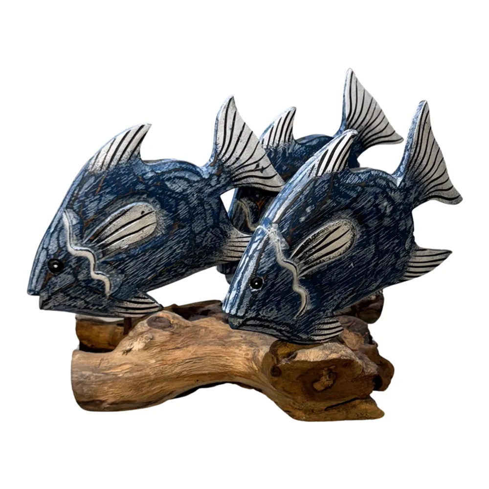 12-1/2" NAVY FISH   FAMILY ON DRIFTWOOD