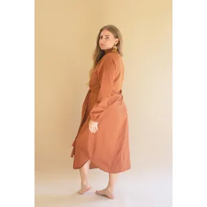 Long-Sleeve Button-Front Dress with Front-Tie Detail / Cinnamon 6