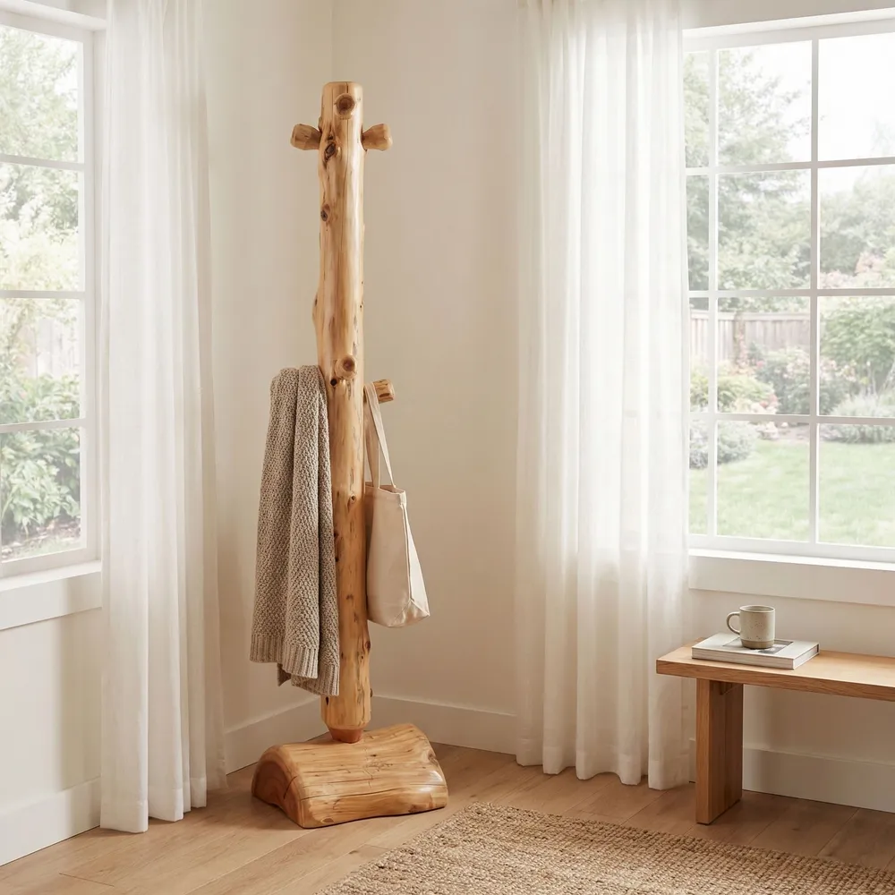 Cedar Log Floor Coat Tree - Weathered