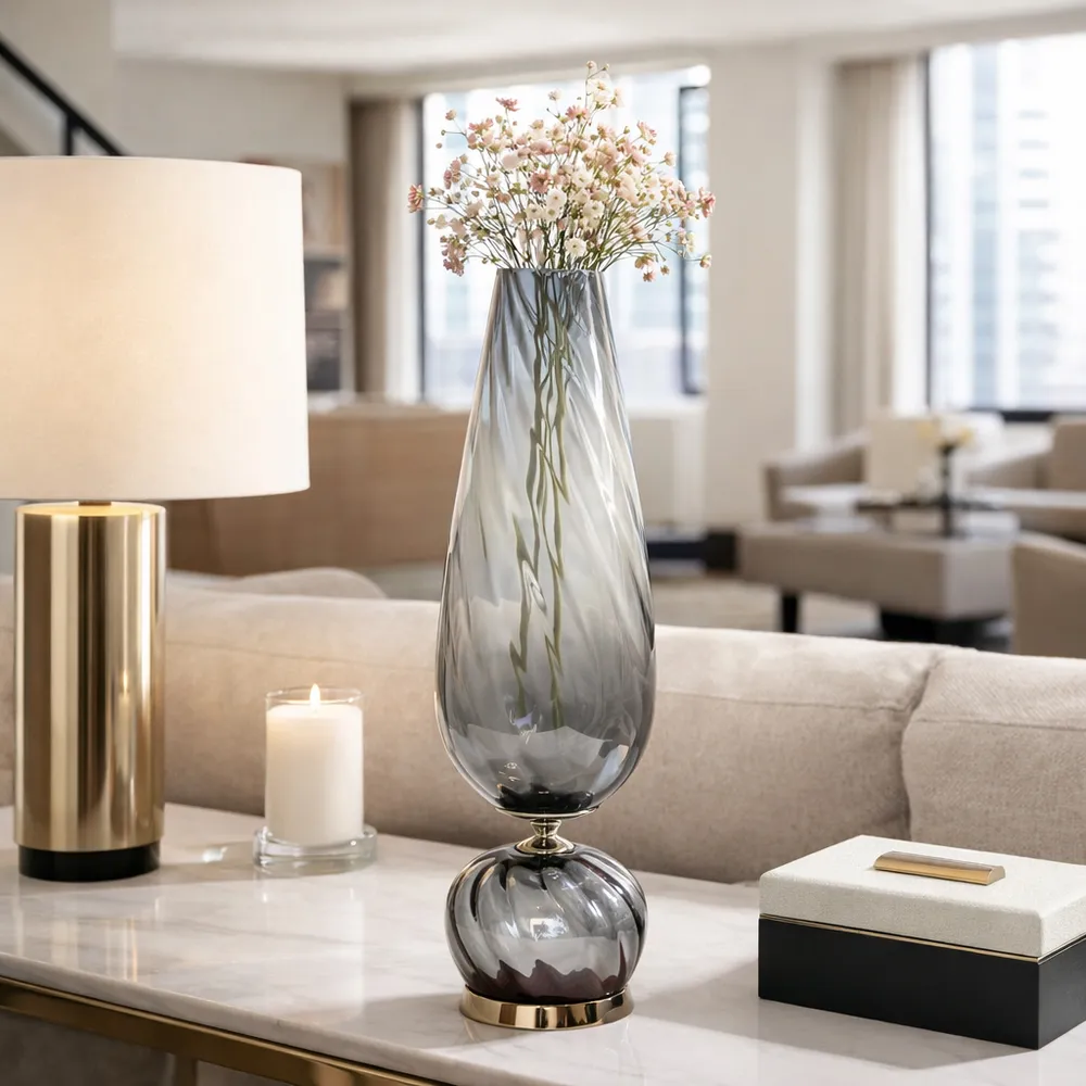 LINDENRUN GRAY GLASS VASE 21 (IN)