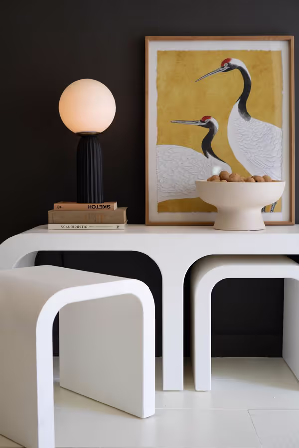 Textured White Wood Rectangle Coffee Table with Nesting Accent Tables