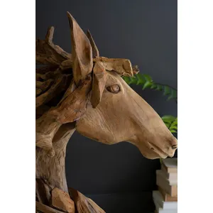Teakwood Horse Head Sculpture with Base 2