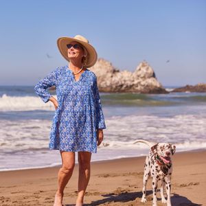 Palm Bunch Navy Cotton Pintuck Beach Cover Up 5