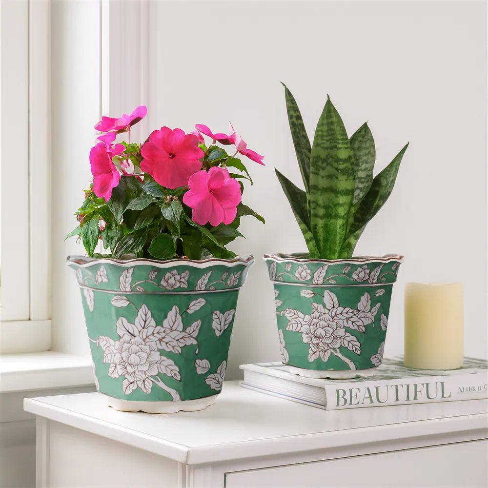 AIDENRIDGE SET OF 2 GREEN PLANTER 10 (IN)