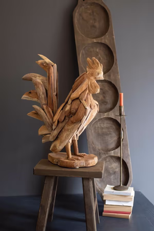 Teakwood Rooster Sculpture