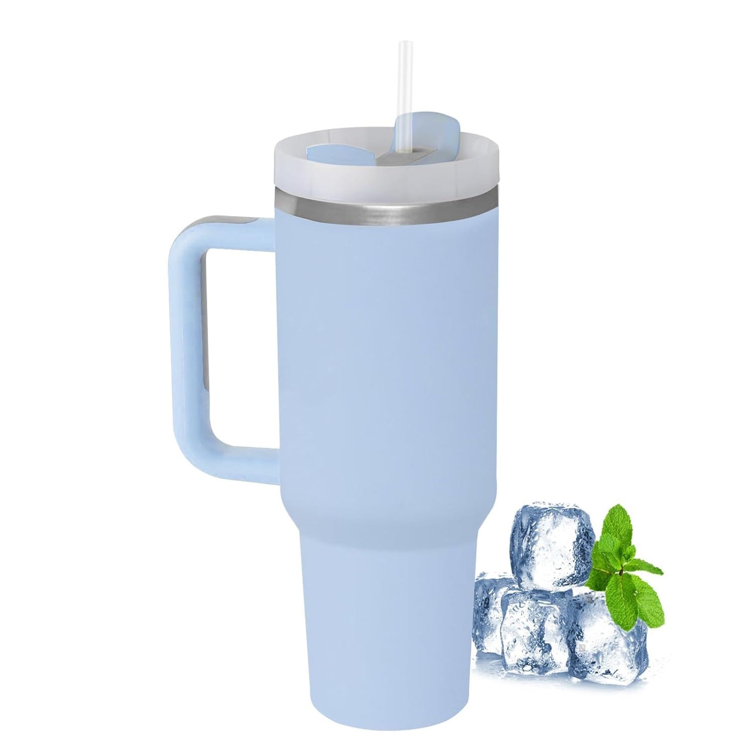 40 OZ DOUBLE WALL TUMBLER W STRAW - DENIM BLUE