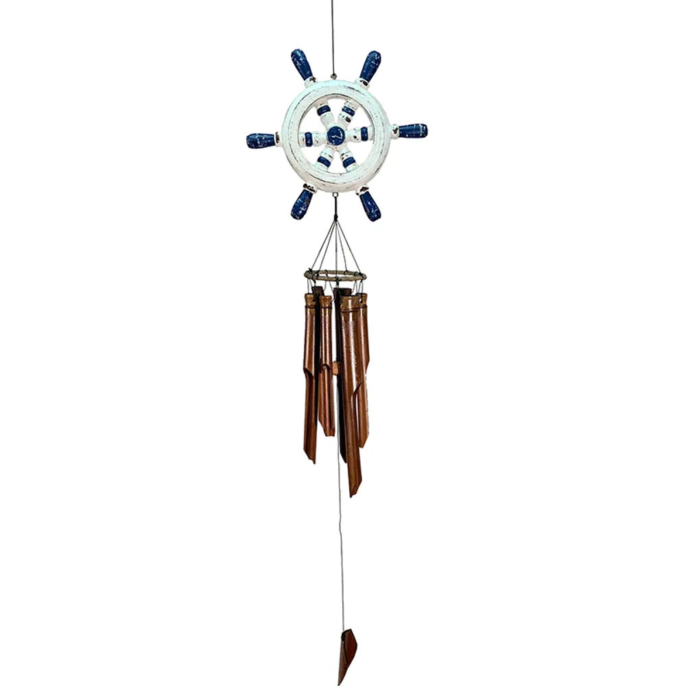 42" BAMBOO NAVY SHIPS WHEEL WINDCHIME