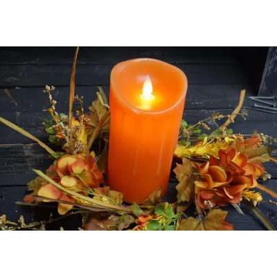 Orange Non Drip Moving Flame LED Candle 3in by 6in
