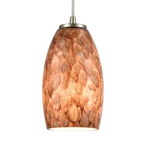 Nature's Collage 5'' Wide 1-Light Mini Pendant - Satin Nickel with Feathered Brown Glass 4