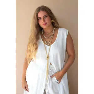 Gold-Tone Chain and Shell Bead Triple Swag Necklace 3