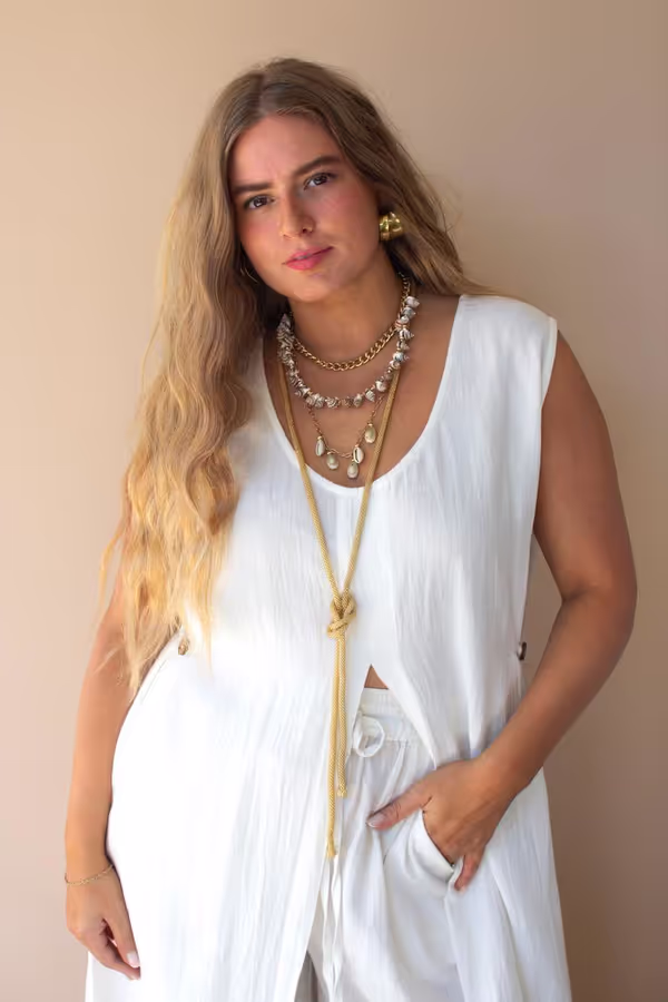 Gold-Tone Chain and Shell Bead Triple Swag Necklace