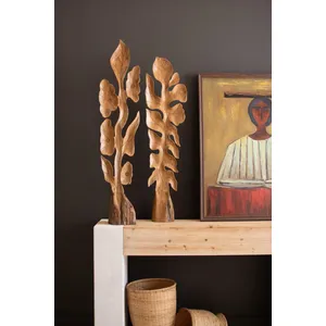 Set of 2 Botanical Teakwood Sculptures 2