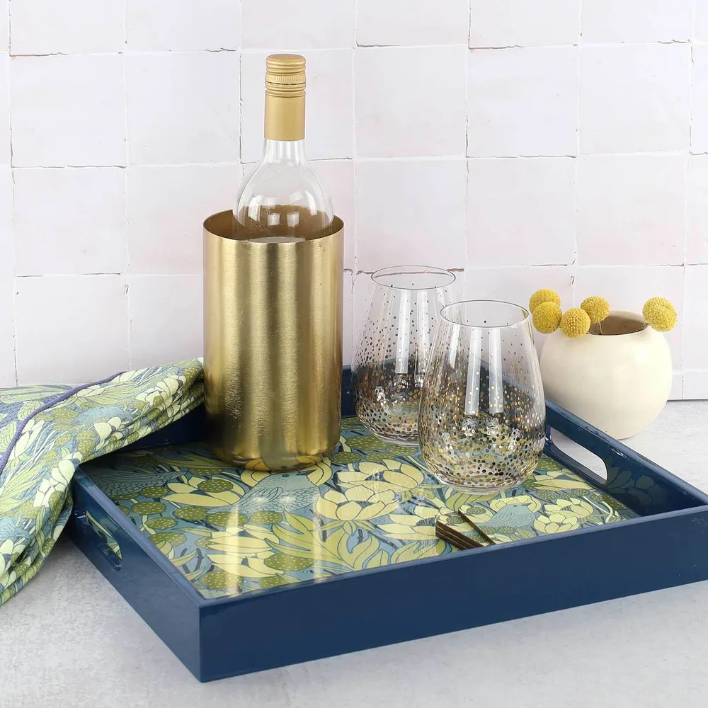 Chickadee Square Lacquer Serving Tray