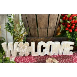 White Antique Welcome Wooden Word 18in 2