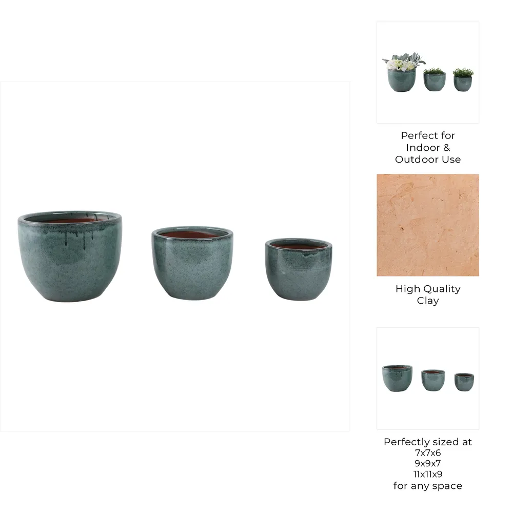 BOWENWELL SET OF 3 BLUE PLANTER 9 (IN)