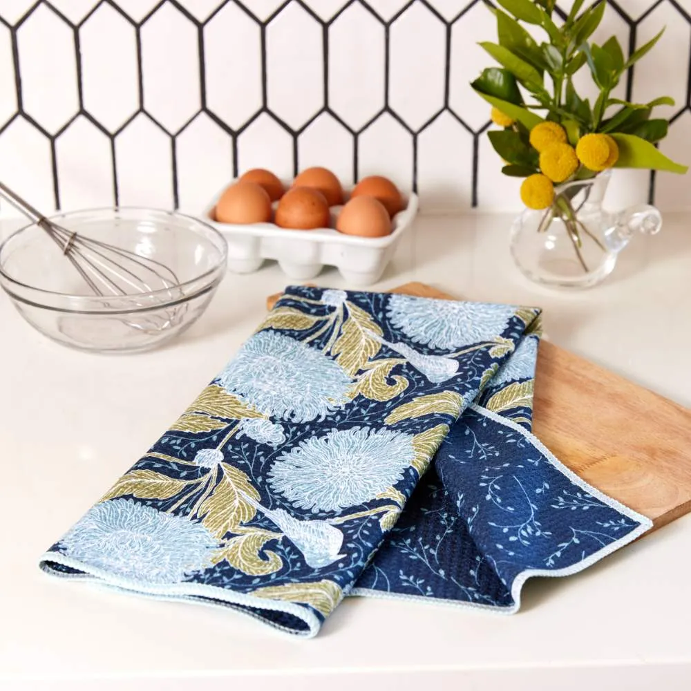 Chrysanthemum Bird Eco Kitchen Tea Towel