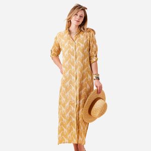 Giraffe Tan Cotton Long Shirt Dress 3