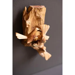 Repurposed Wood Wall Sculpture with Hand-Carved Birds 2