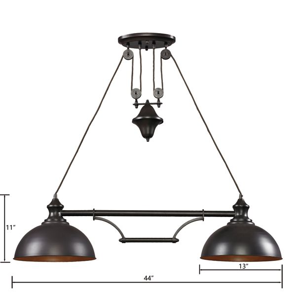 Farmhouse 44'' Wide 2-Light Linear Chandelier - Oiled Bronze
