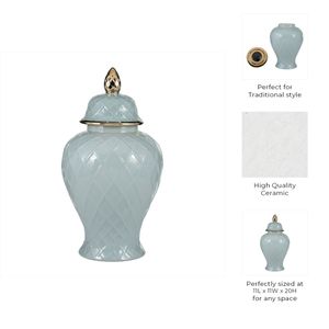 CER, 20"H ROPE TEMPLE JAR, BLUE/GOLD 10