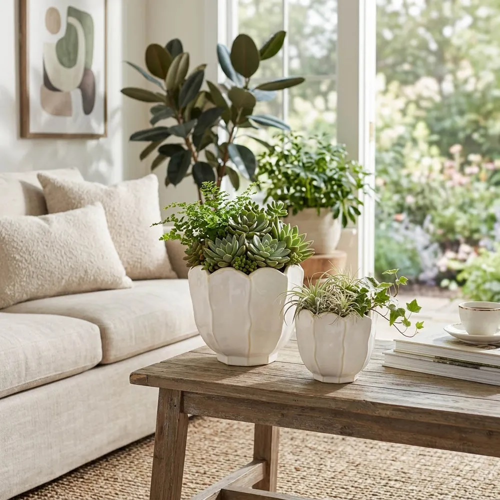 ASHTON SET OF 2 IVORY PLANTER 7 (IN)