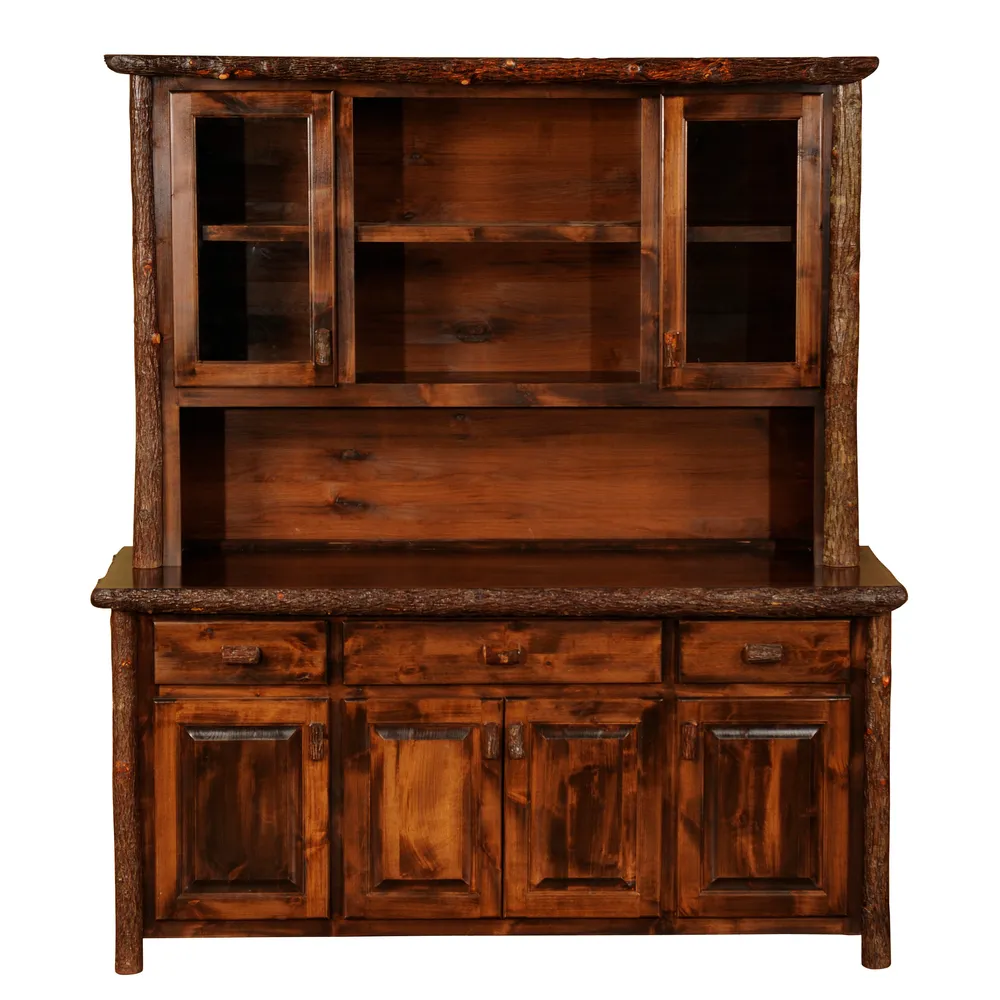 Hickory Log 75-inch Buffet & Hutch - with Shelving on Top Portion - Natural