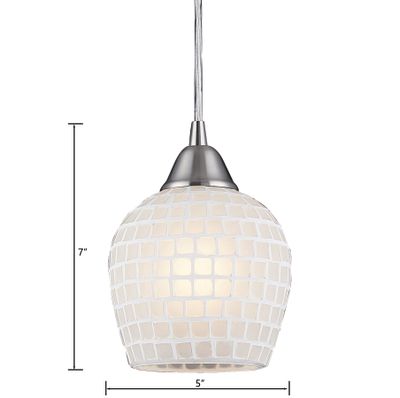 Fusion 5″ Wide 1-Light Mini Pendant - Satin Nickel with White Mosaic