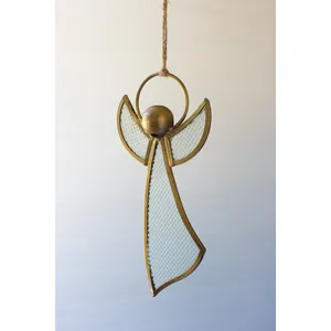 Antique Brass and Glass Angel Christmas Ornament 1