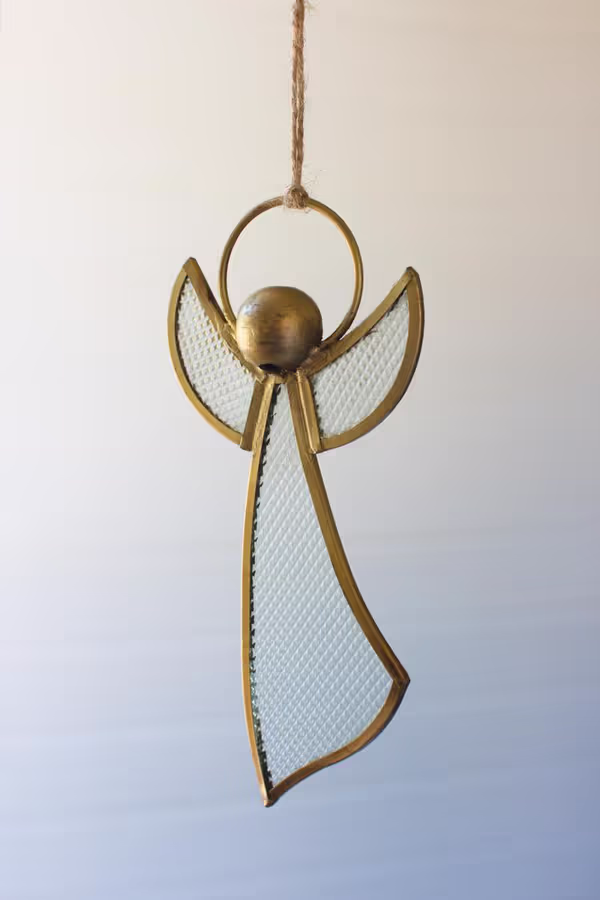 Antique Brass and Glass Angel Christmas Ornament