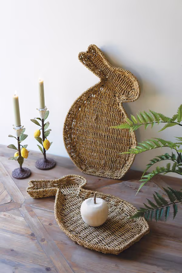 Set of 2 Woven Vine Rabbit Trays