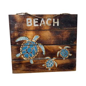 17-3/4" BEACH SIGN  WITH BLUE TURTLES 1