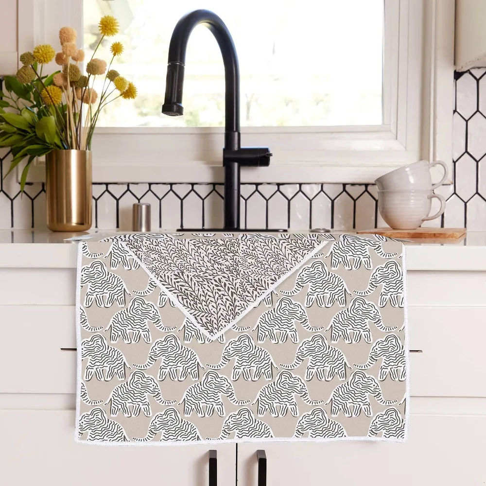 Elephants Tan Eco Kitchen Tea Towel
