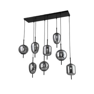 METAL 47" PENDANT LAMP WITH 8 LIGHT, SMOKE  GLASS  1