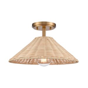 Rydell 14'' Wide 1-Light Semi Flush Mount - Brushed Gold and Rattan 1