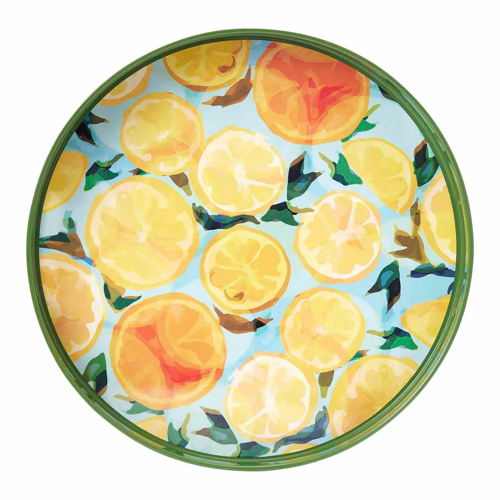 Lemon Slices Round Lacquer Serving Tray
