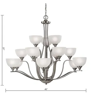 Bristol Lane 45'' Wide 15-Light Chandelier - Brushed Nickel with White Glass 2
