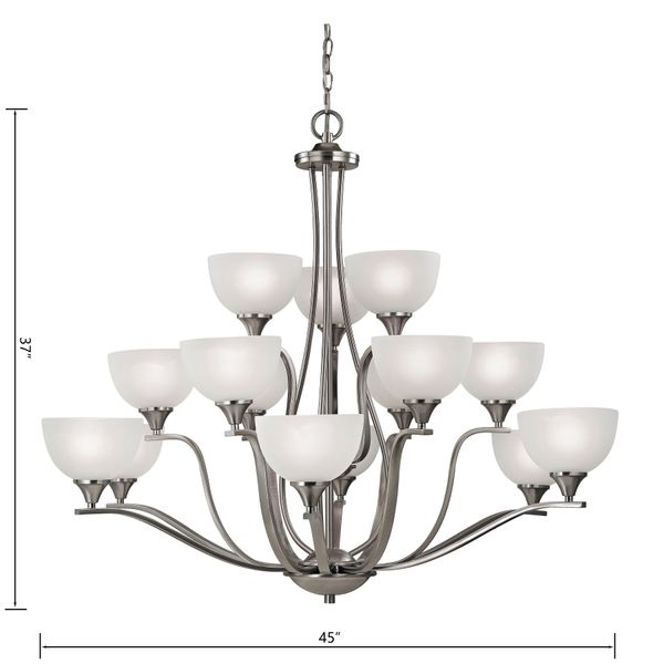 Bristol Lane 45'' Wide 15-Light Chandelier - Brushed Nickel with White Glass