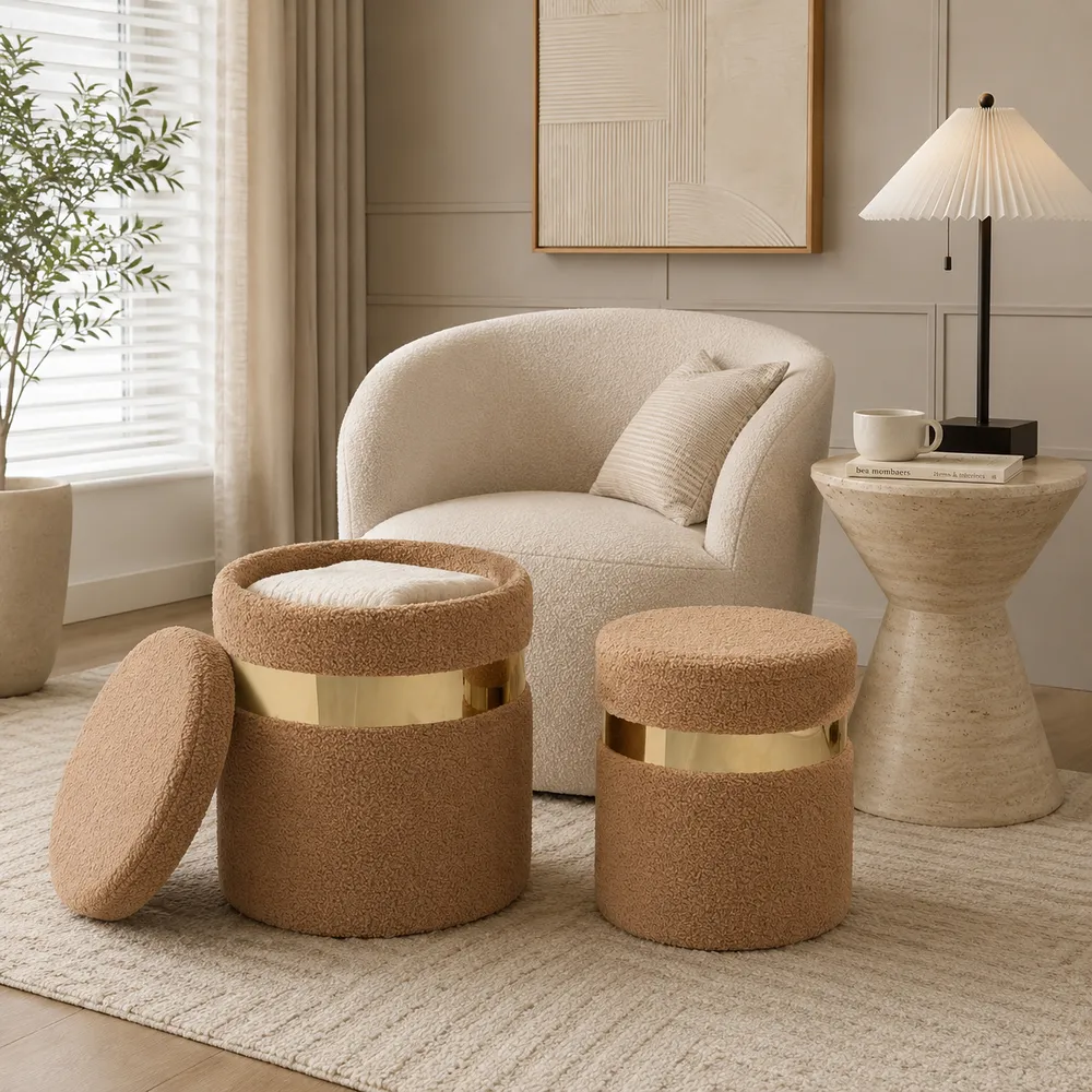 GORDENRIDGE SET OF 2 TAN OTTOMANS 18 (IN)