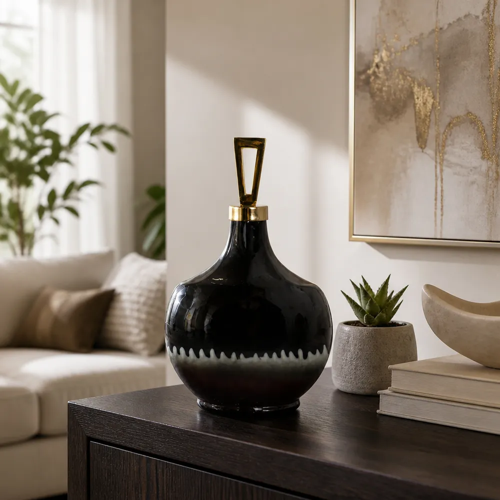 ELMONTGROVE BLACK GLASS VASE 16 (IN)