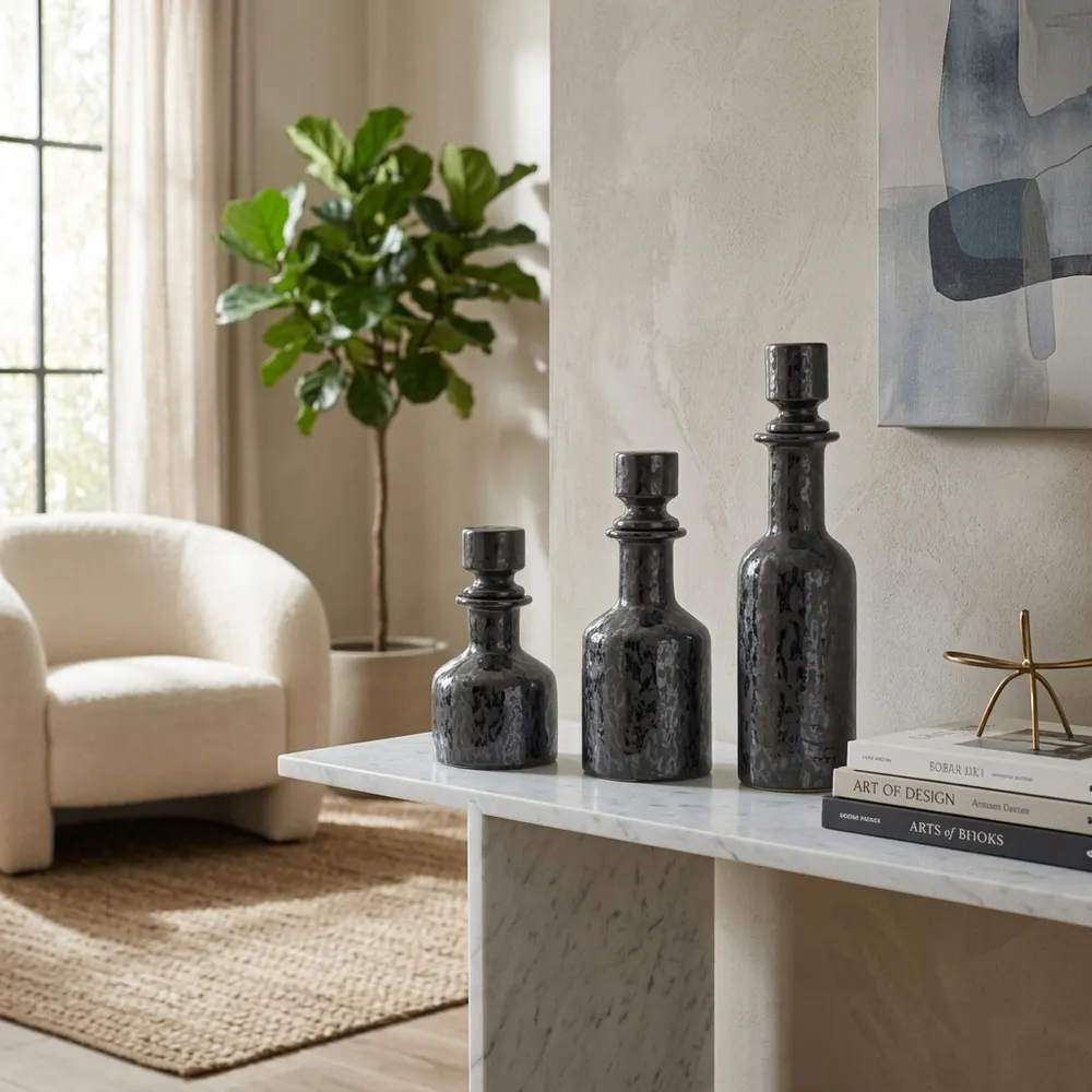 RAESIDE SET OF 3 BLACK VASES 15 (IN)
